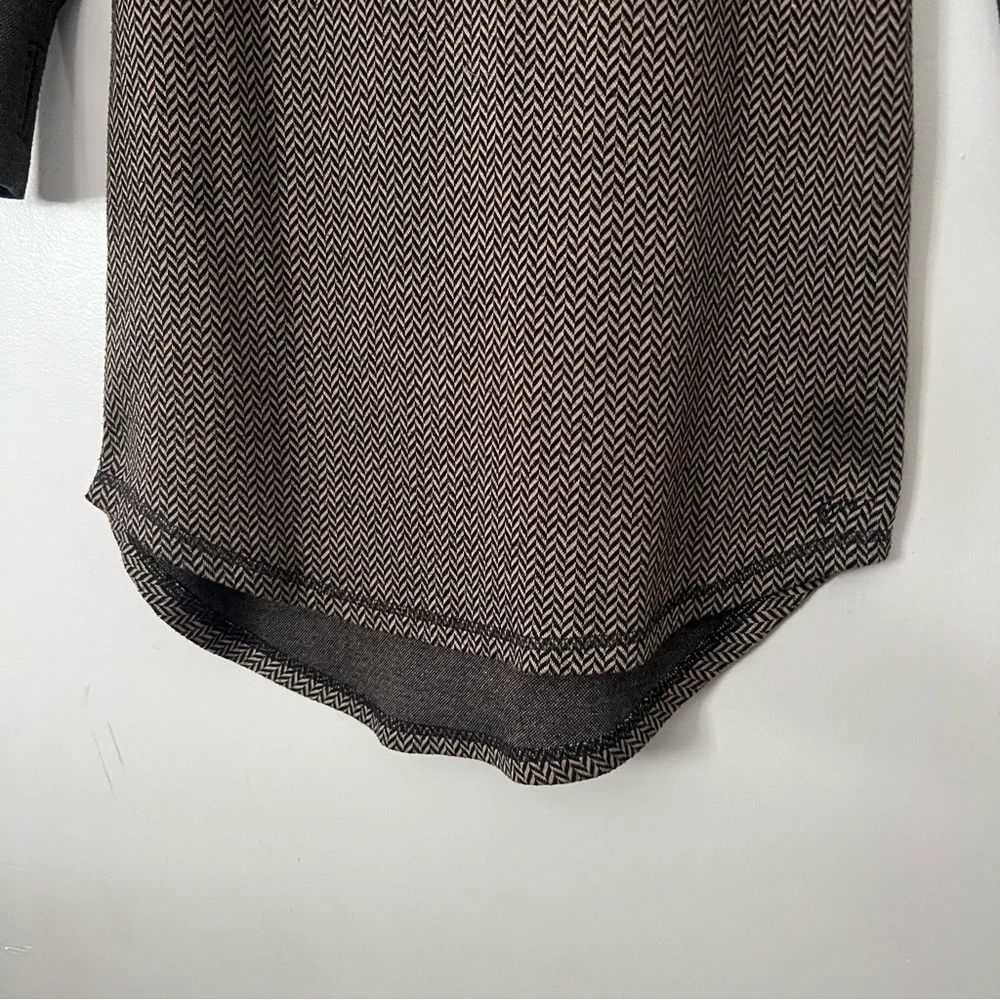 Kavu Brown Herringbone Sweater Dress Chevron Medium Elbow Patches Earthy Cozy